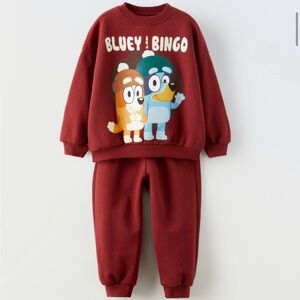 Zara Kids Bluey Burgundy Sweatpants & Joggers Set